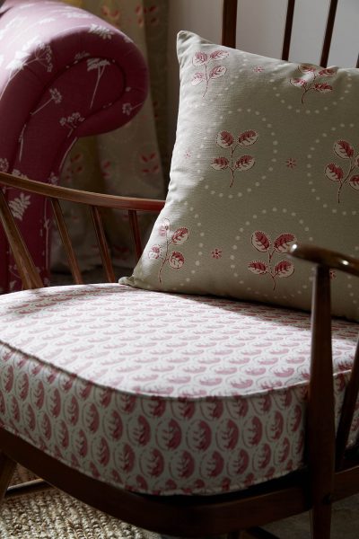 little leaf in raspberry fabric covered chair