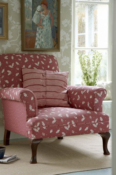 acorn and leaf fabric covered Sapperton chair