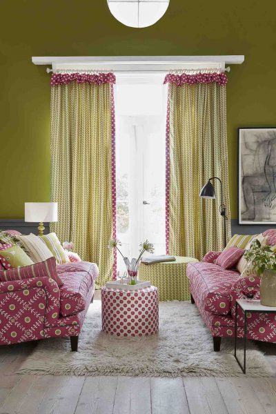 bright pink fabric covered sofas