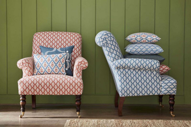 luxury sapperton armchairs in red and blue