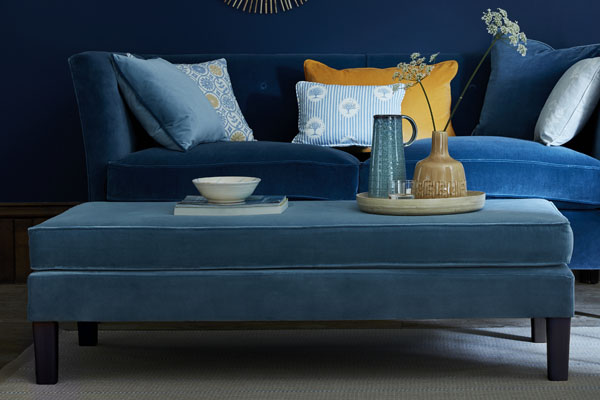 Amberley coffee table style footstool in blue