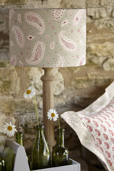 table lamp lampshade in limestone and raspberry