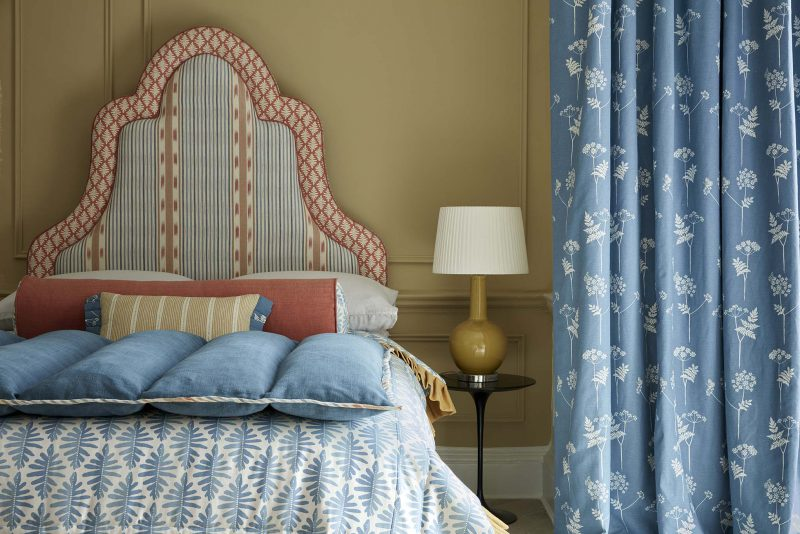 Blue and yellow bedroom scene