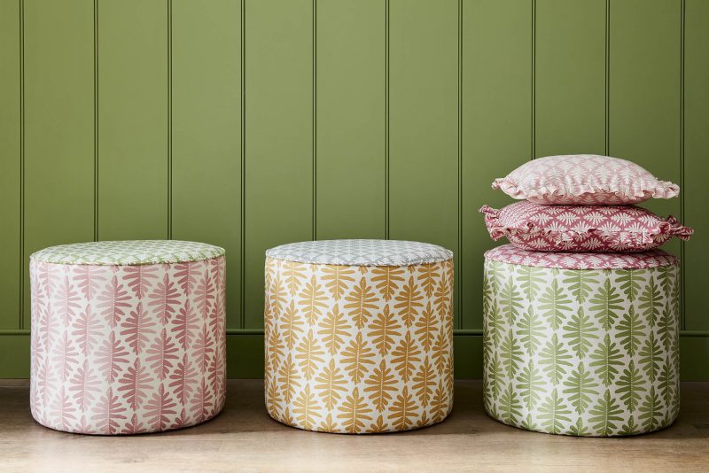 luxury fabric covered pouffes