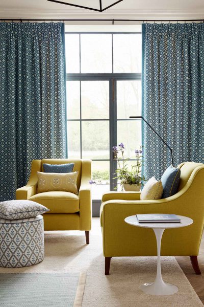 yellow made to measure chairs with bespoke made to measure curtains room