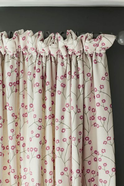 cottage pleat curtains on grey curtain loops