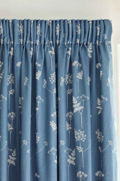 pencil pleat curtains in blue