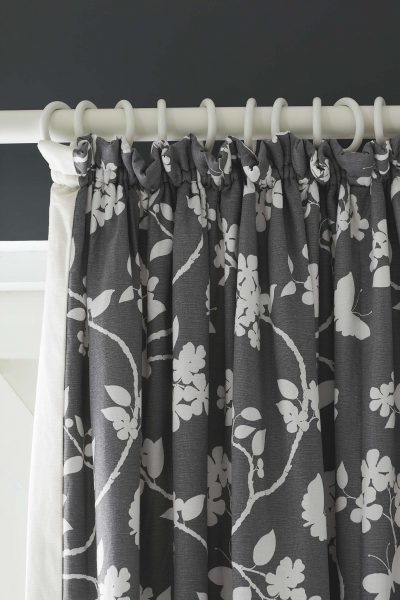 cottage pleat curtains on white curtain loops