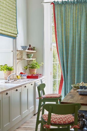 Green patterned curtains
