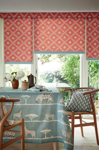 luxurious red dining room roller blind