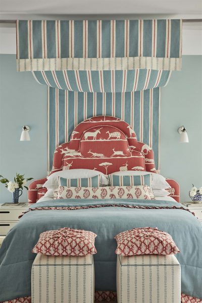 Stockholm Stripe in Teal and Tomato canopy