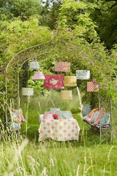 A collection of patterned lampshades