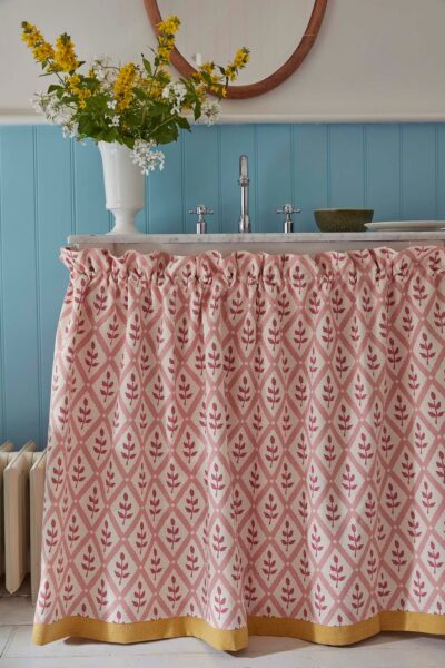 Bathroom under counter curtain in patterned fabric