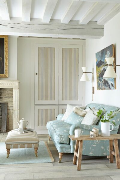 Blue patterned sofa