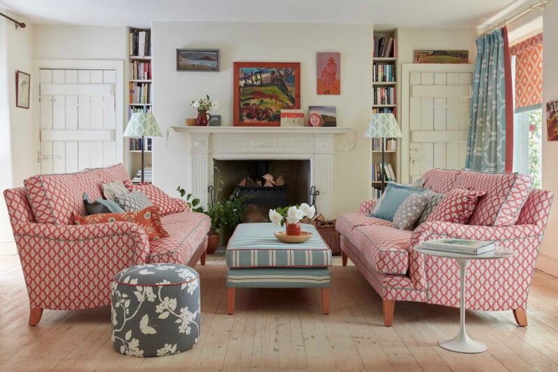 Pair of sofas in patterned fabrics