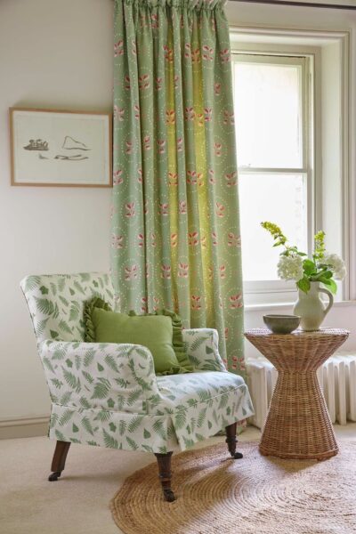 Armchair upholstered in woodland fabric