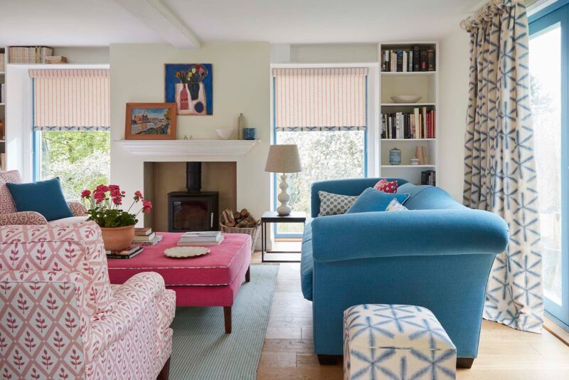 Pink upholstered ottoman