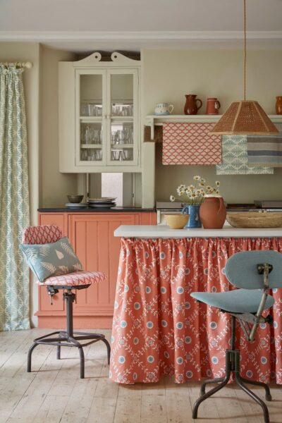 Kitchen under counter curtain in patterned fabric