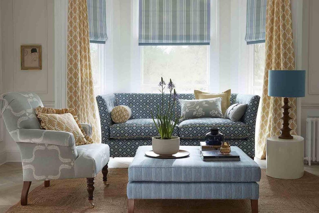roman blinds in a bay window setting