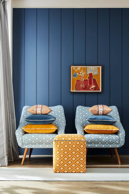 Stair or Floor Runner - Stripe and Dash - Smoke and Cornflower