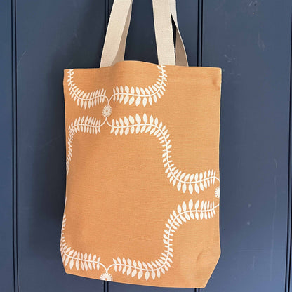 Tote Bag - Dotty Check, Light Ochre, Ochre, Smoke and Up the garden path, Day Lily