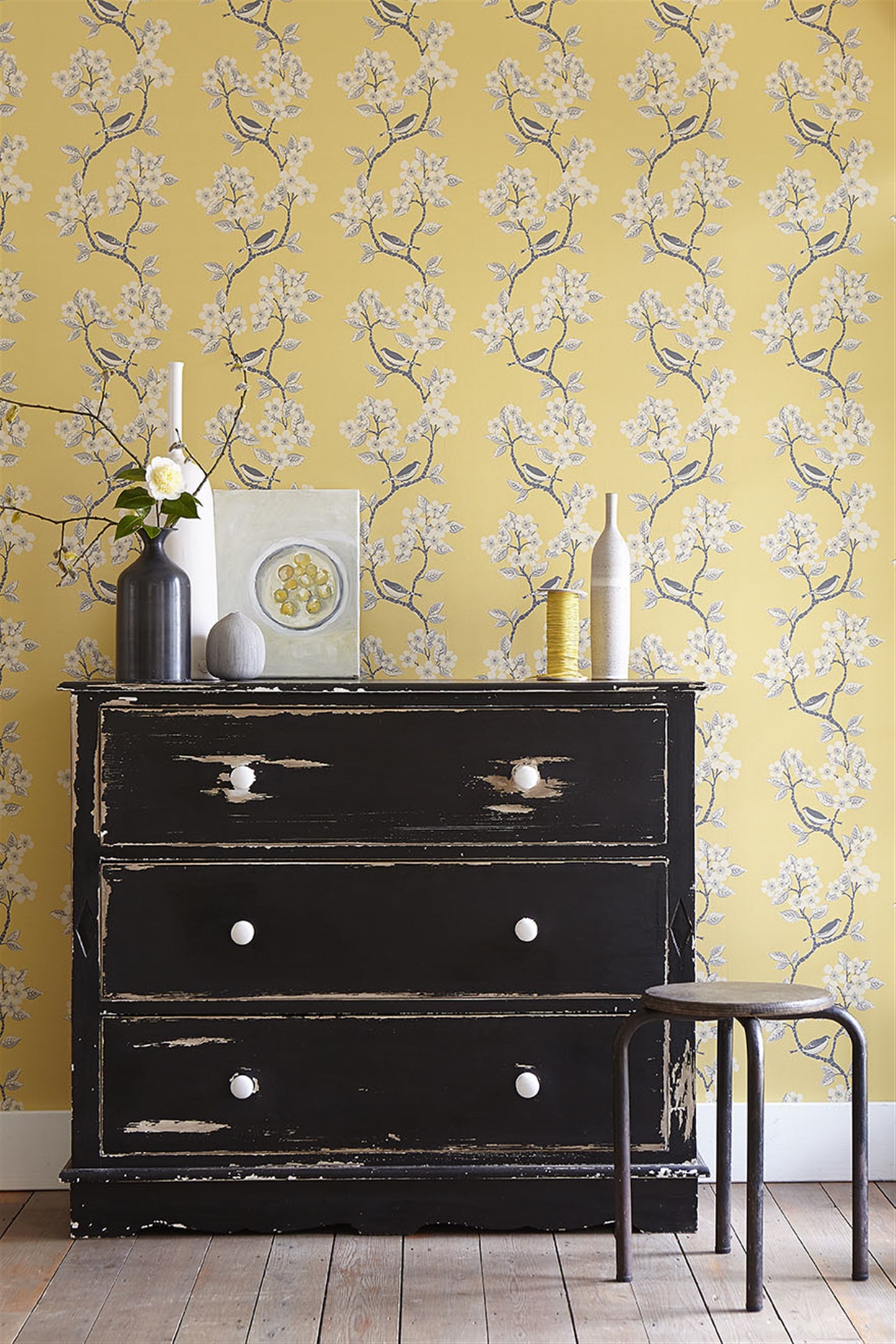 Song Birds - Wall Covering - Buttercup, Clay, Charcoal