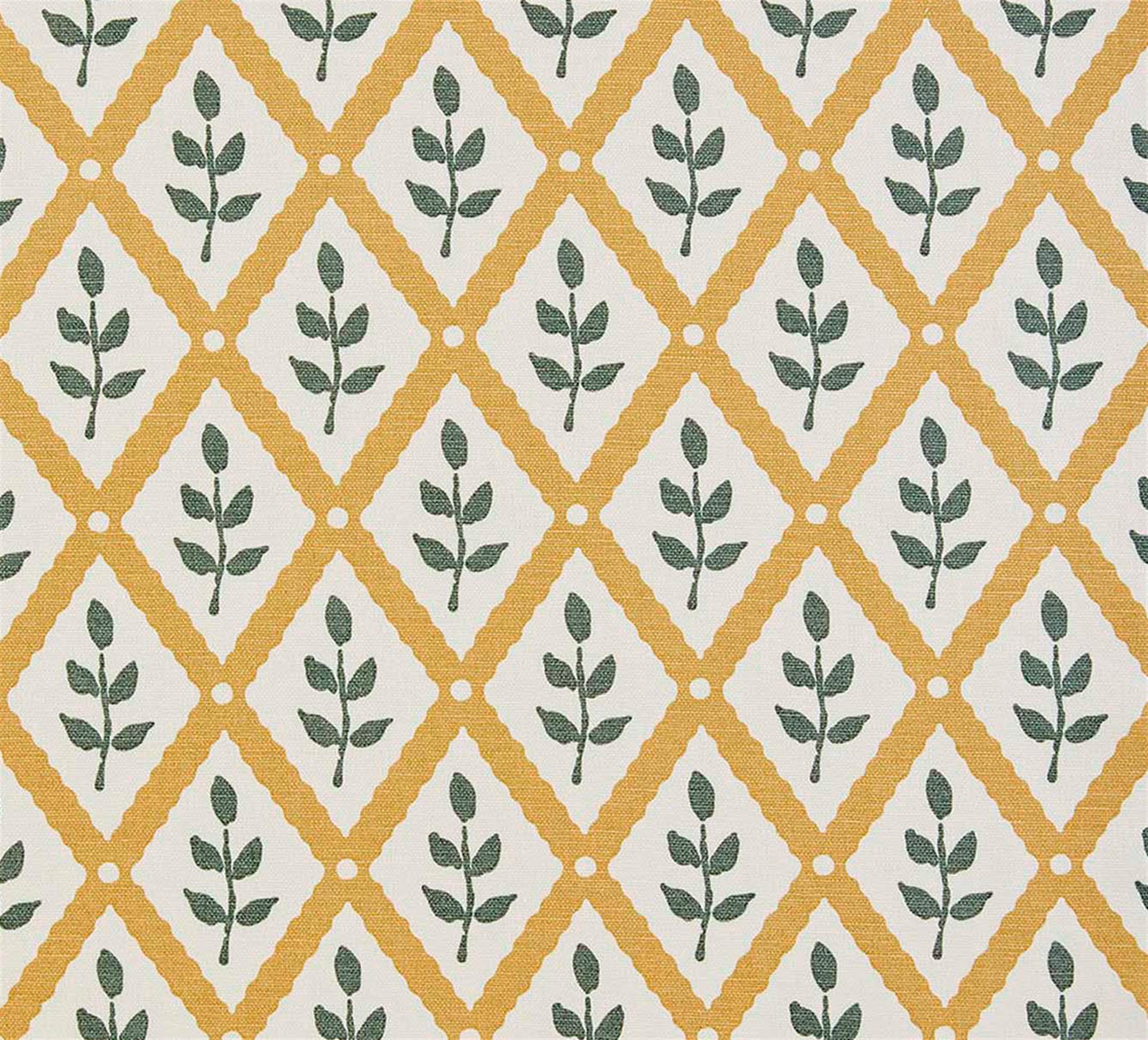 Lattice Leaf Ochre, Lichen Designer Fabric, Curtain and Upholstery