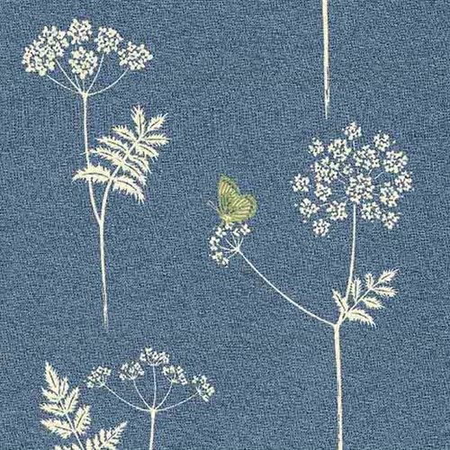 Cow Parsley - Cornflower, Moss - one-off print - Discontinued - By the Metre