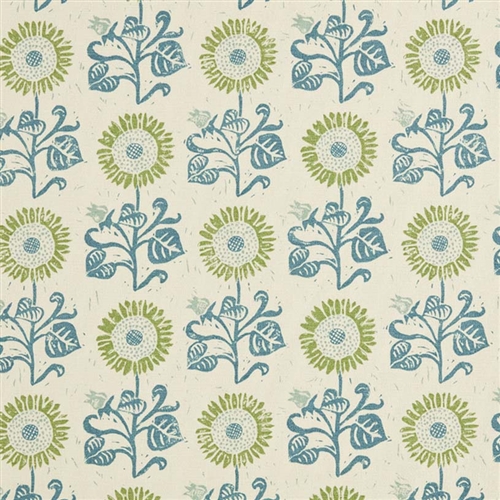 Sunflower Detail - Light Indigo, Cloud, Moss - Cut Lengths