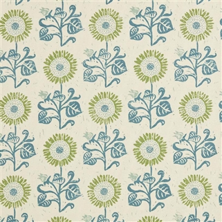 Sunflower Detail - Light Indigo, Cloud, Moss - Cut Lengths