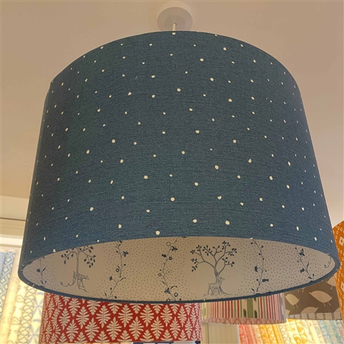 Plain Dotty - Cornflower - contrast lining - drum, ceiling