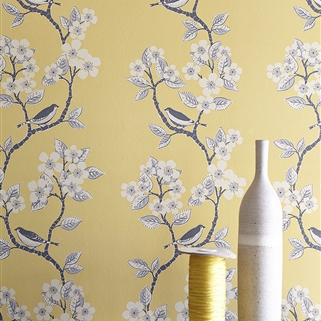 Song Birds - Wall Covering - Buttercup, Clay, Charcoal