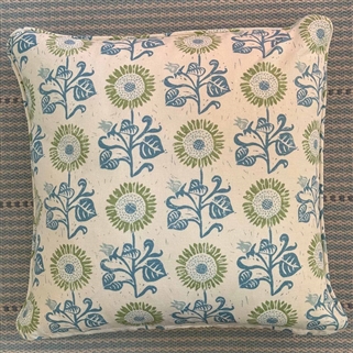 Sunflower Detail - Light Indigo, Cloud, Moss - square