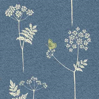 Cow Parsley - Cornflower, Moss - one-off print - Discontinued - Cut Lengths