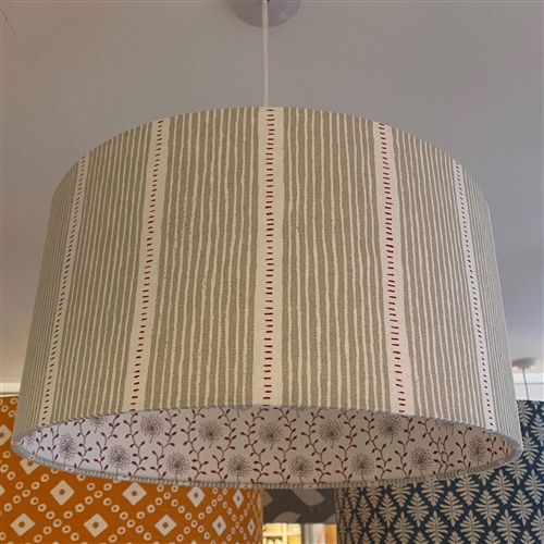 Stripe and Dash - Limestone, Raspberry - contrast lining - drum, ceiling
