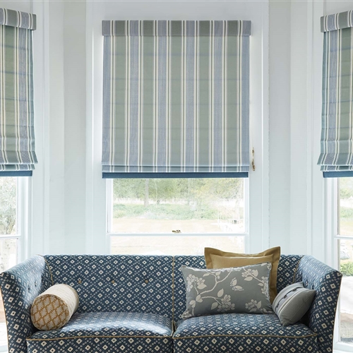 3x Roman Blinds made as full set, with pelmets - French Ticking - Duck Egg, Denim - Originally £1,504 NOW £999