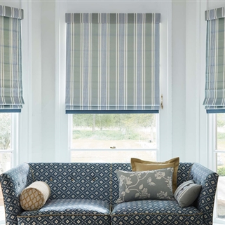 3x Roman Blinds made as full set, with pelmets - French Ticking - Duck Egg, Denim - Originally £1,504 NOW £999