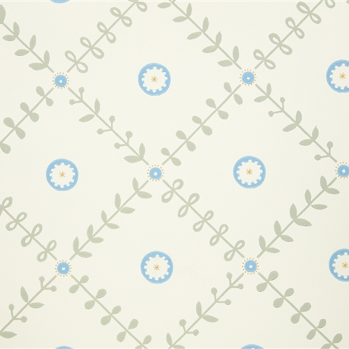 Fruit Garden Detail - Wall Covering - Pigeon, Powder Blue, Straw