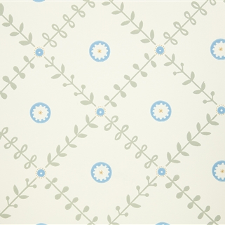 Fruit Garden Detail - Wall Covering - Pigeon, Powder Blue, Straw